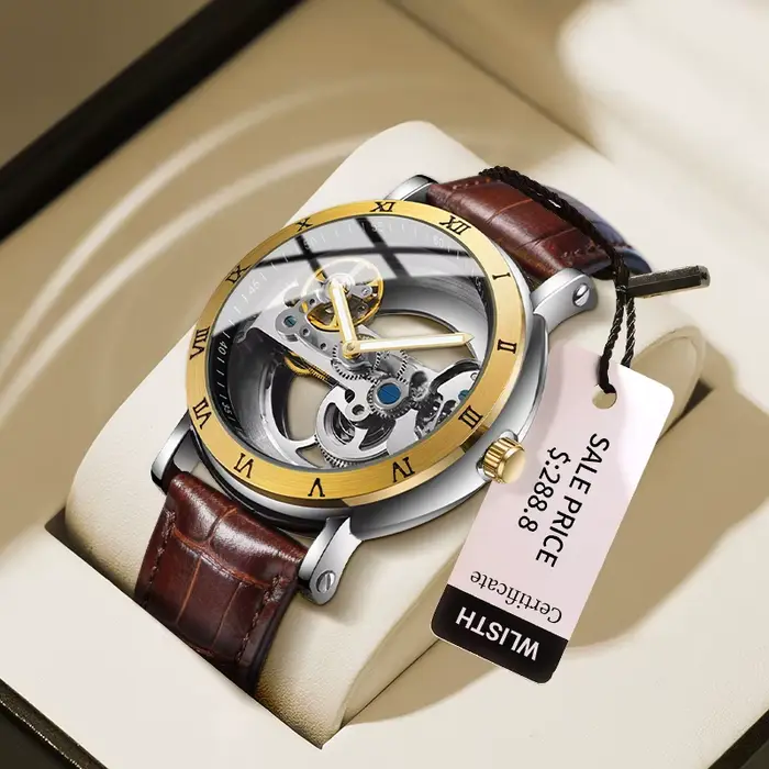 Montres-bracelets mécaniques pour hommes montres pont doré squelette automatique mécanique montre