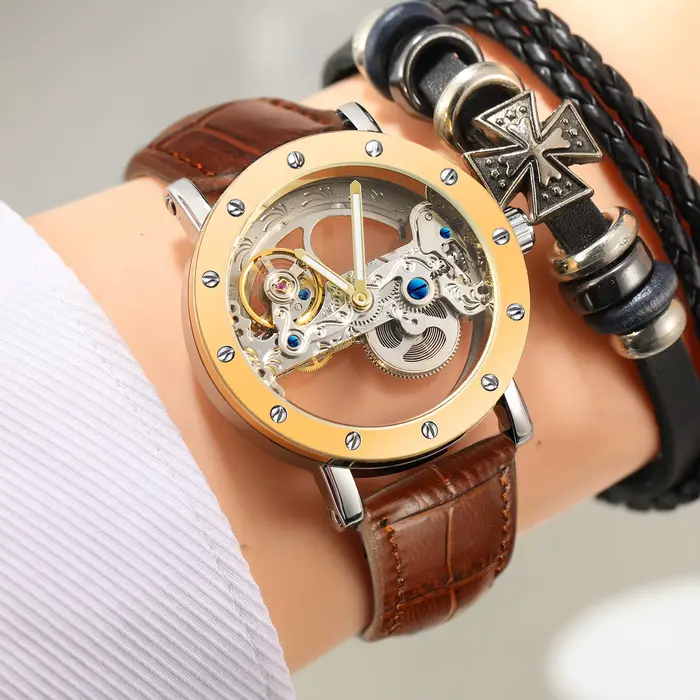 Montre automatique de luxe squelette en acier pour homme