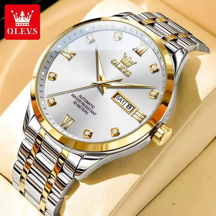 Montre OLEVS 9946 Luxe Homme Double Calendrier Diamant Échelle Automatique Occasions Spéciales