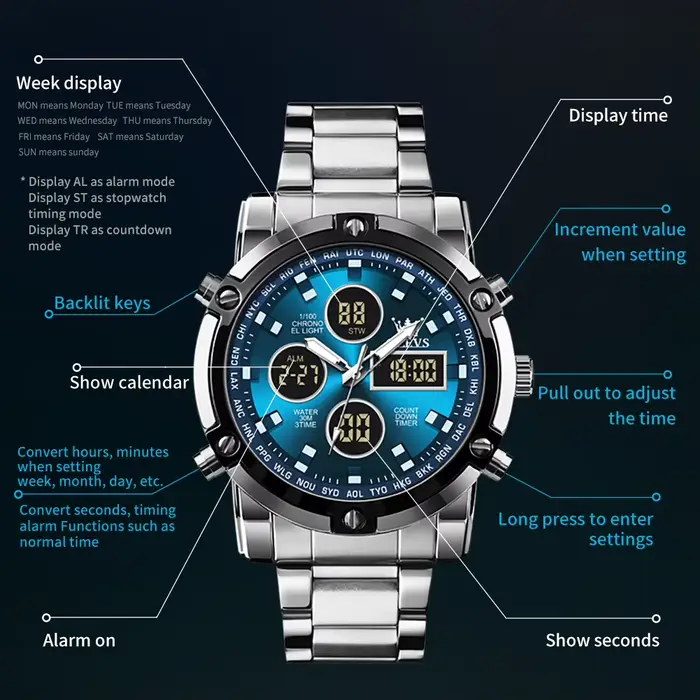 Montre militaire numérique OLEVS avec affichage LED et chronographe pour hommes occasions sportives et quotidiennes