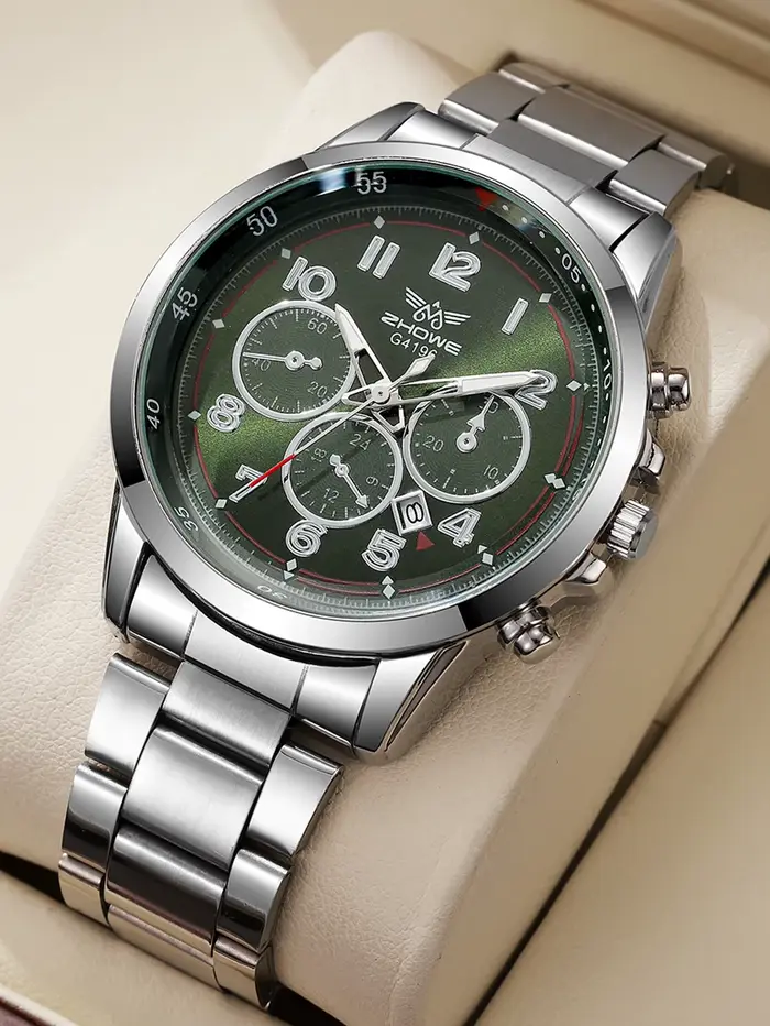 Montre chronographe de luxe pour homme, montre-bracelet à quartz multifonction en acier inoxydable, 