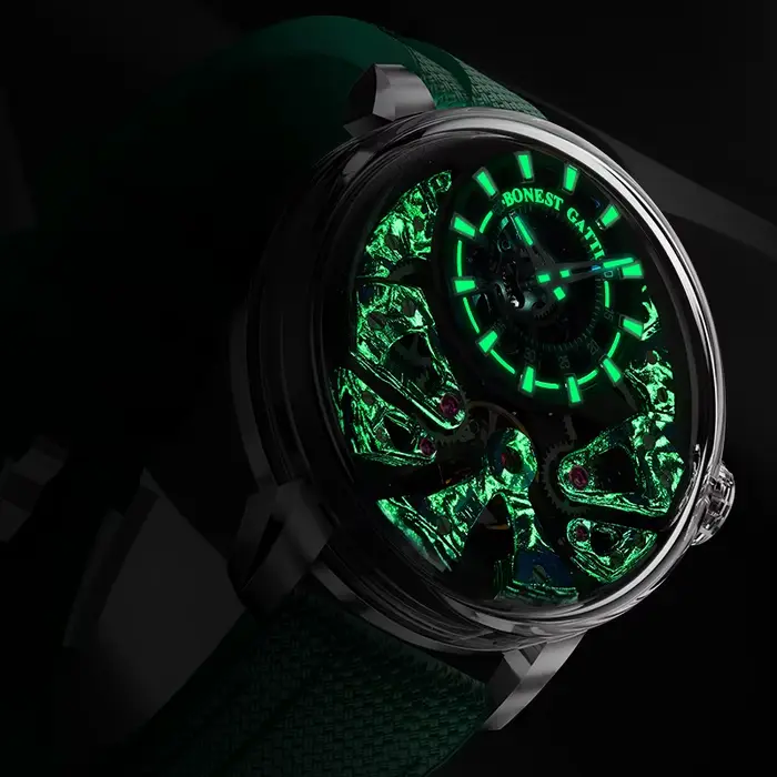 Montre mécanique automatique pour homme BONEST GATTI, cristal saphir, acier inoxydable 316, bracelet en caoutchouc luminescent, montre squelette pour homme d'affaires