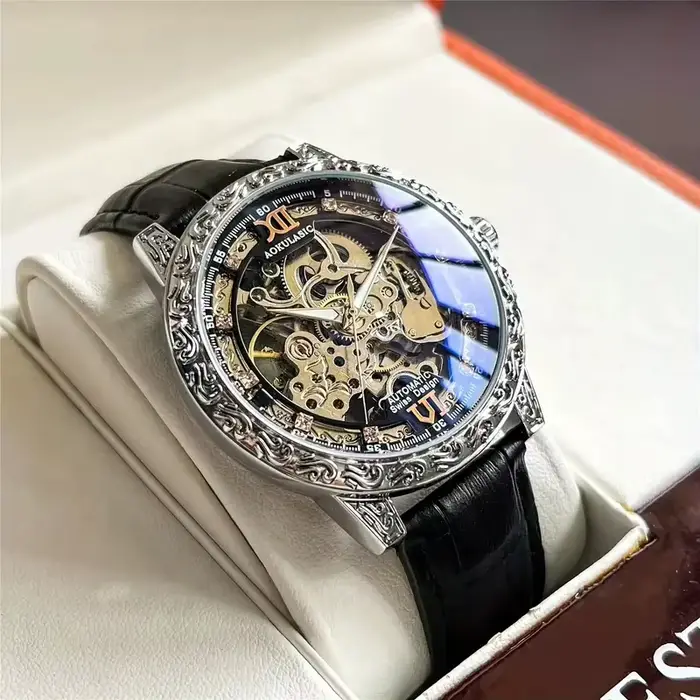 Montre mécanique automatique AOKULASIC élégante et décontractée pour homme style britannique cadeau occasions spéciales