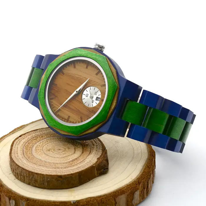 Montre bracelet homme en bois style quotidien tendance cadran rond double affichage heure occassions spéciales