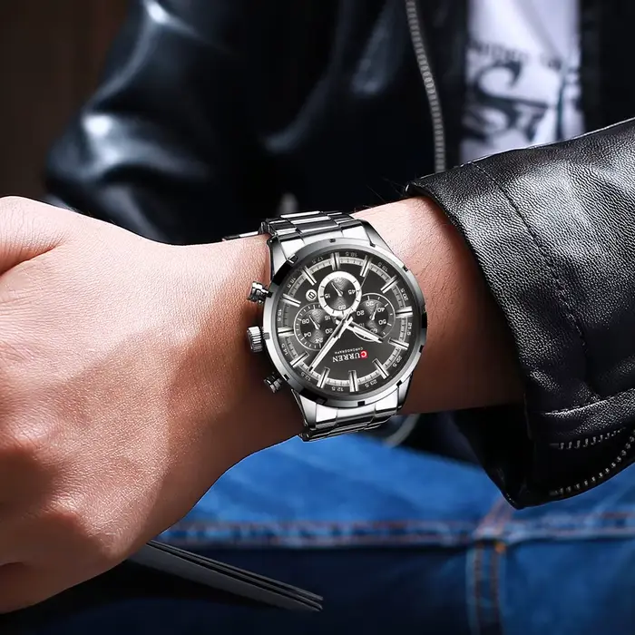 Montre chronographe homme acier inoxydable quartz sport date automatique occasion spéciale