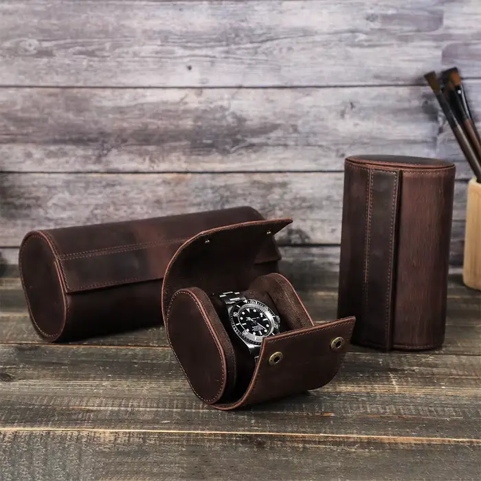 Rouleau de montre Vintage de luxe, étui de voyage en cuir véritable, boîte d'exposition faite à la main, 1/2/3/6/8 fentes, pochette de rangement de bijoux pour montres-bracelets