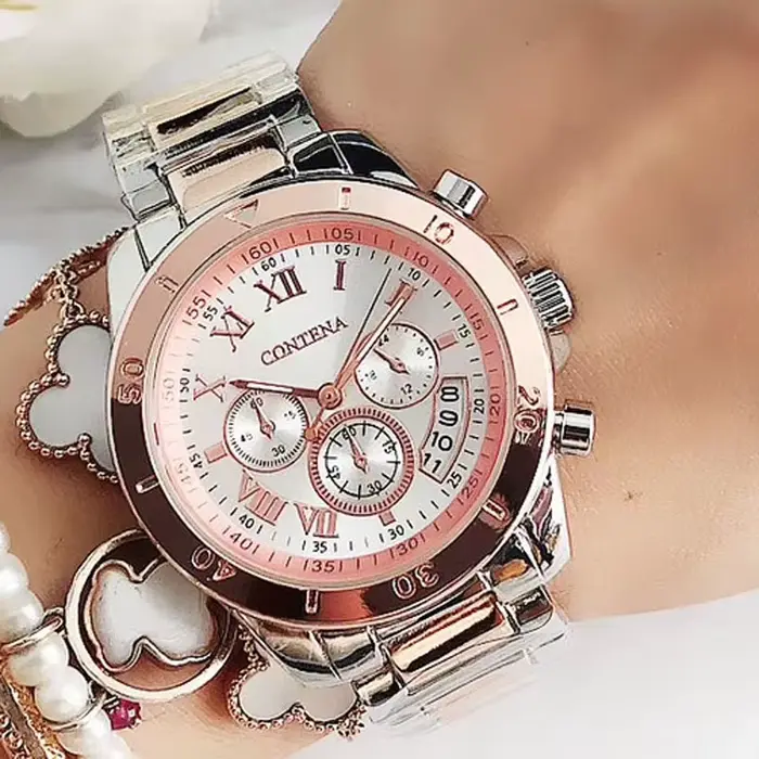 Montre de luxe en or pour femmes avec mouvement quartz et fermoir pliant élégante pour occasions spéciales comme anniversaires et Noël