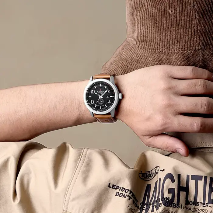 NAVIFORCE tendance montre-bracelet décontractée pour homme sport militaire bracelet en cuir résistant à l'eau horloge