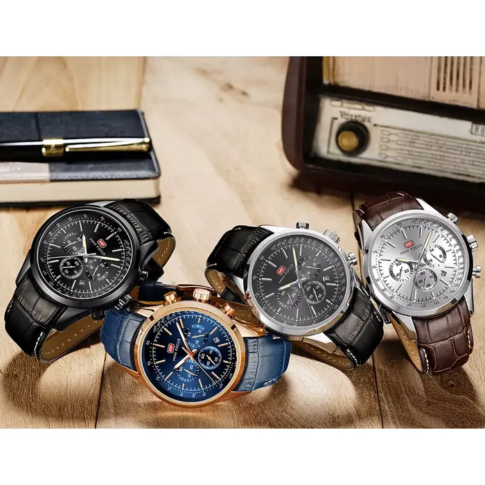 Montres MINI FOCUS pour hommes bracelet en cuir véritable avec chronographe et affichage de la date montre-bracelet sport étanche cadeau pour homme occassions spéciales