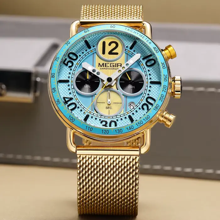 MEGIR homme d'affaires montre-bracelet Date chronographe étanche lumineux luxe hommes montre en acier inoxydable Quartz