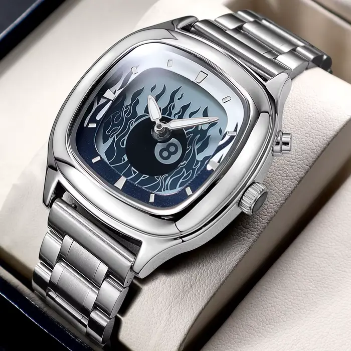 Montre rétro Millenium pour homme design flamboyant montre-bracelet à quartz unique bracelet acier inoxydable boîtier carré occassions spéciales