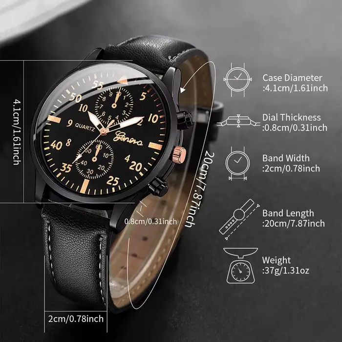 Montre à quartz analogique avec bracelet en cuir tissé pour homme