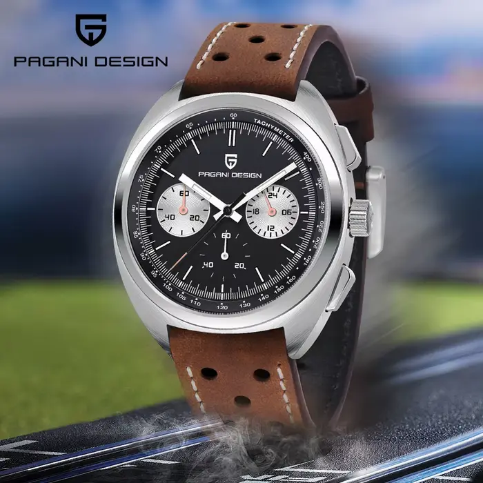 Montre-bracelet à quartz PAGANI DESIGN rétro sport avec cadran panda en acier inoxydable pour hommes résistante à l'eau et aux activités quotidiennes