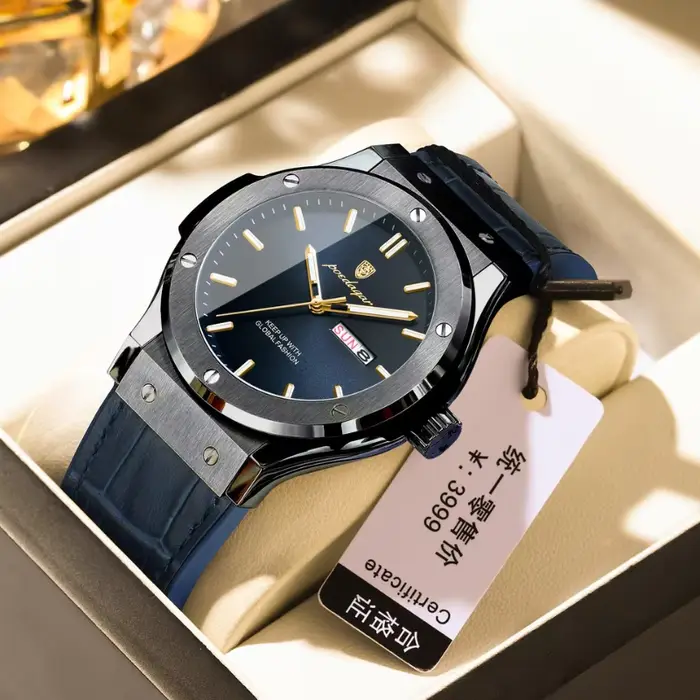 Montre à Quartz Pour Homme Design Élégant Calendrier Jour Date Bracelet En Cuir Ou Silicone Occasions Spéciales