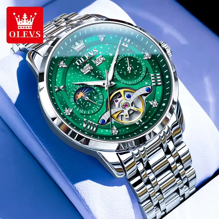 OLEVS-Montre mécanique automatique étanche pour homme, modules Seton, chronographe multifonctionnel,