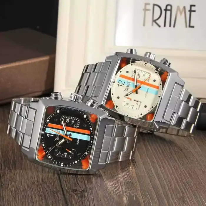 JARAGAR 569 mécanisme d'horloge hommes montre mécanique automatique rétro carré Date semaine étanche bracelet en acier loisirs montre-bracelet