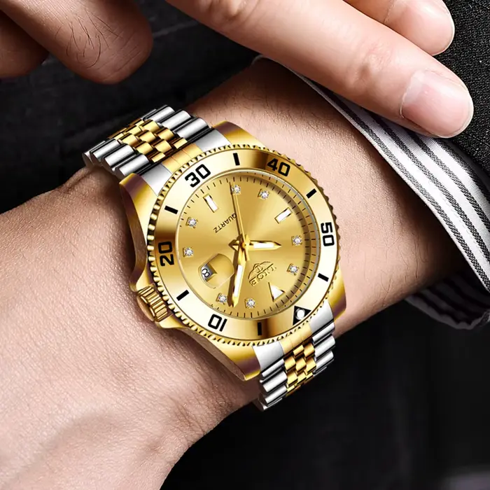 Montre à quartz de luxe en acier inoxydable pour homme