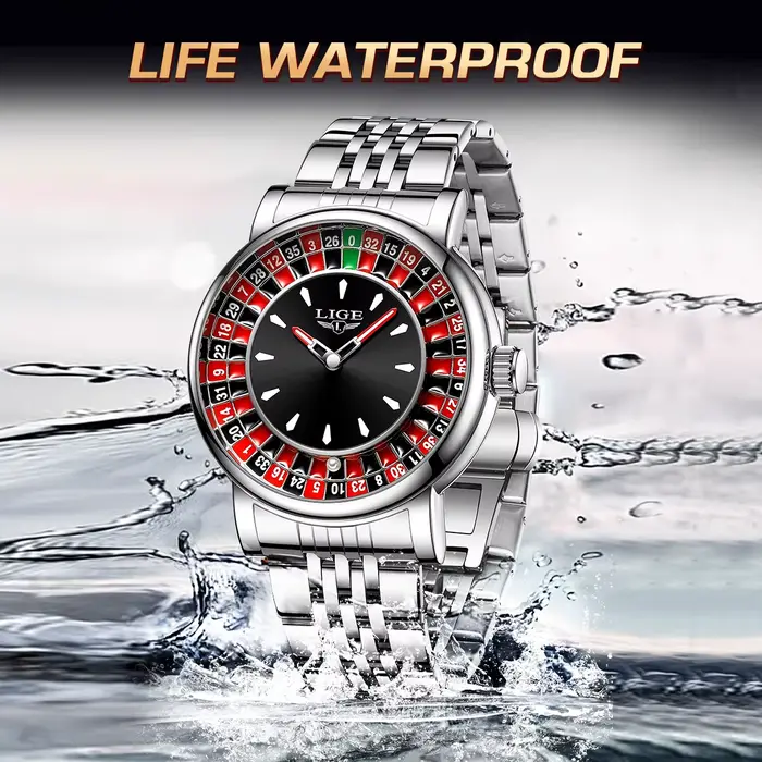 Montre homme LIGE luxe créative roulette cadran lumineux résistante à l'eau acier inoxydable quartz occasionnels multifonctionnels