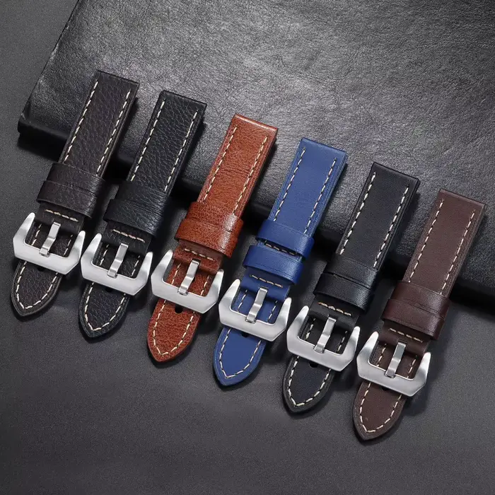Bracelet de montre en cuir véritable vintage poli et mat avec pin buckle pour montres traditionnelles occasions spéciales femmes hommes
