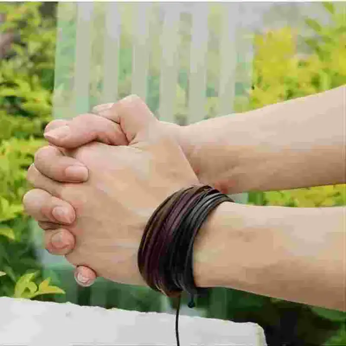 Bracelet en cuir multicouche tissé à la main pour hommes