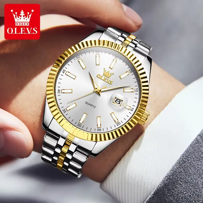 OLEVS 5593 montre Quatz originale pour hommes de luxe haut de gamme en acier inoxydable étanche Date automatique