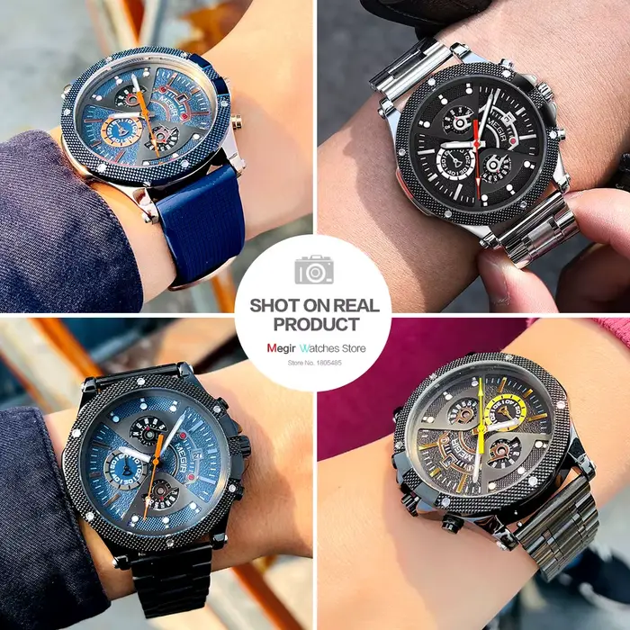 MEGIR – montre-bracelet à Quartz analogique en acier inoxydable pour hommes