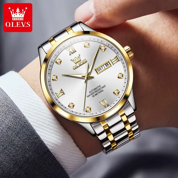 Montre OLEVS 9946 Luxe Homme Double Calendrier Diamant Échelle Automatique Occasions Spéciales