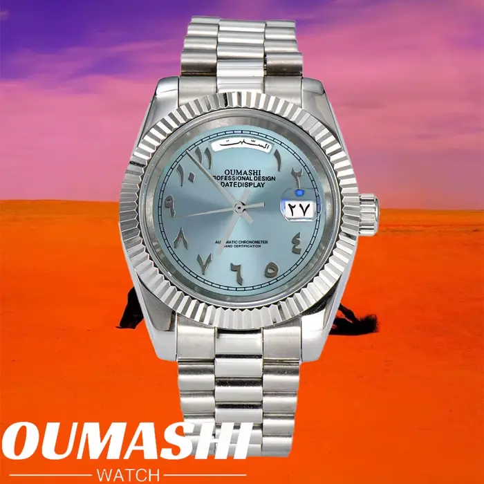 Montre 40mm hommes mouvement automatique montres mécaniques en acier inoxydable boîtier en verre saphir