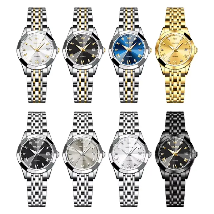 OLEVS 9931 Montre élégante pour femme de marque supérieure, miroir losange, quartz original, bracelet en acier inoxydable, diamant, mode, étanche