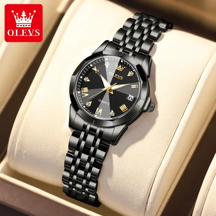 OLEVS 9931 Montre élégante pour femme de marque supérieure, miroir losange, quartz original, bracelet en acier inoxydable, diamant, mode, étanche