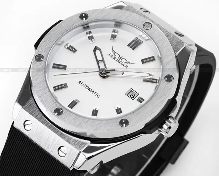 JARAGAR marques argent boîte en acier inoxydable analogique automatique mécanique silicone sport montres pour hommes avec Date