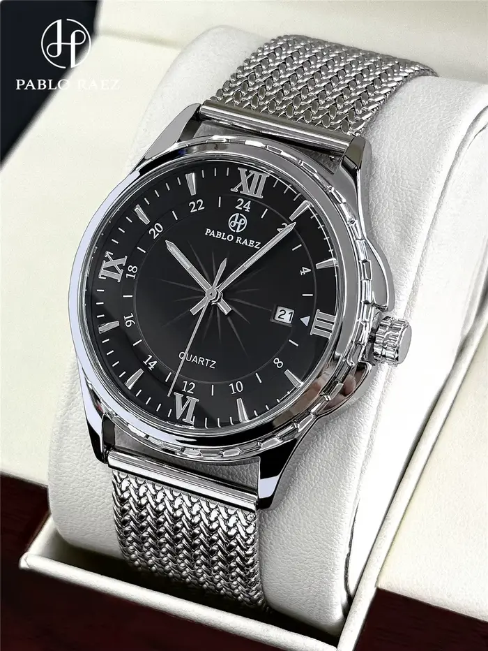 Montre à quartz pour homme PABLO RAEZ, photos réelles, marque tendance, date, décontractée, fine, en