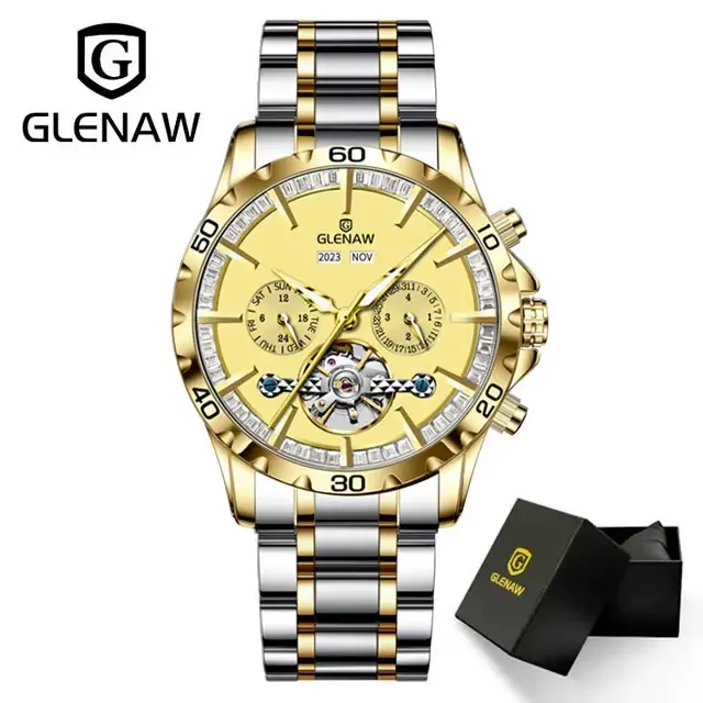 GLENAW-Montre mécanique étanche en acier inoxydable pour homme, modules originaux, montre automatiqu
