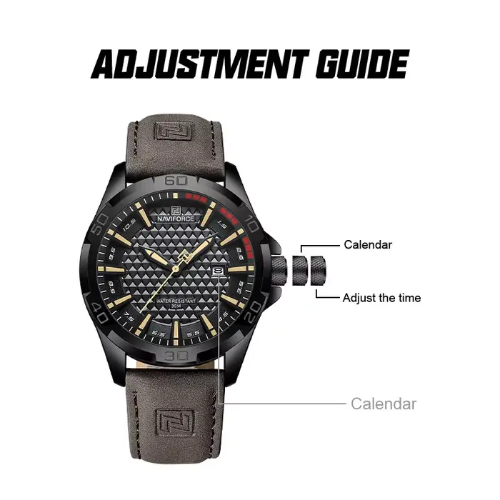 NAVIFORCE hommes Sport décontracté militaire Quartz calendrier montre-bracelet pour homme d'affaires en cuir étanche
