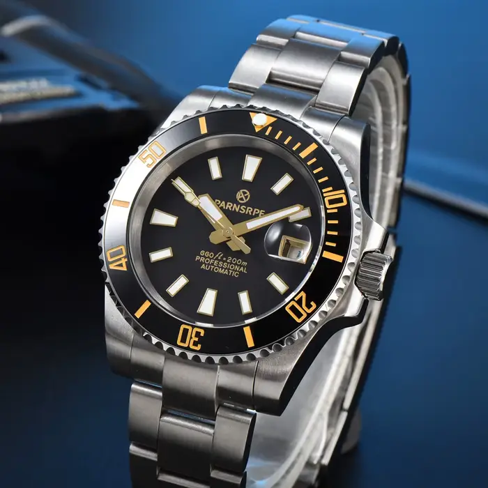 Montre mécanique PARNSRPE pour homme avec mouvement NH35, cristal saphir, bracelet acier inoxydable, résistance à l'eau 20 bars, élégance et précision pour toutes les occasions