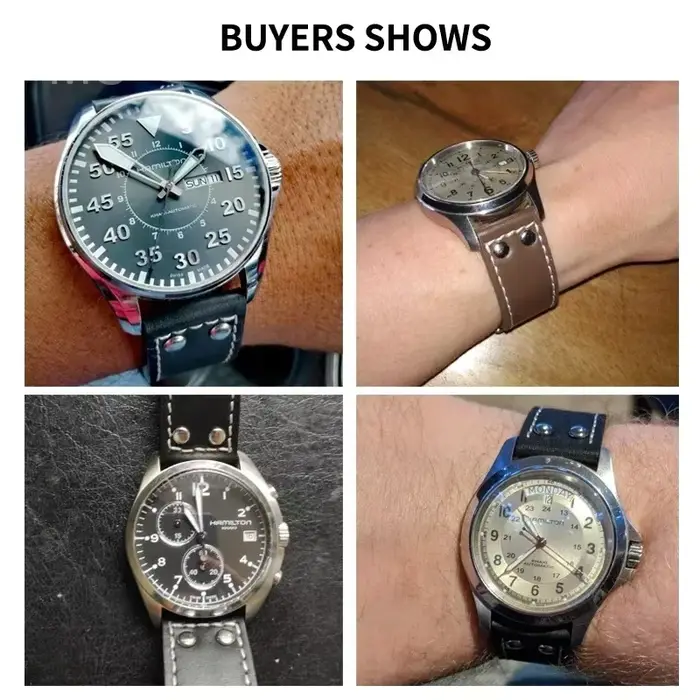 Bracelets de montre imperméables en cuir de vachette véritable pour Hamilton H 760250 Bracelet respirant léger Khaki