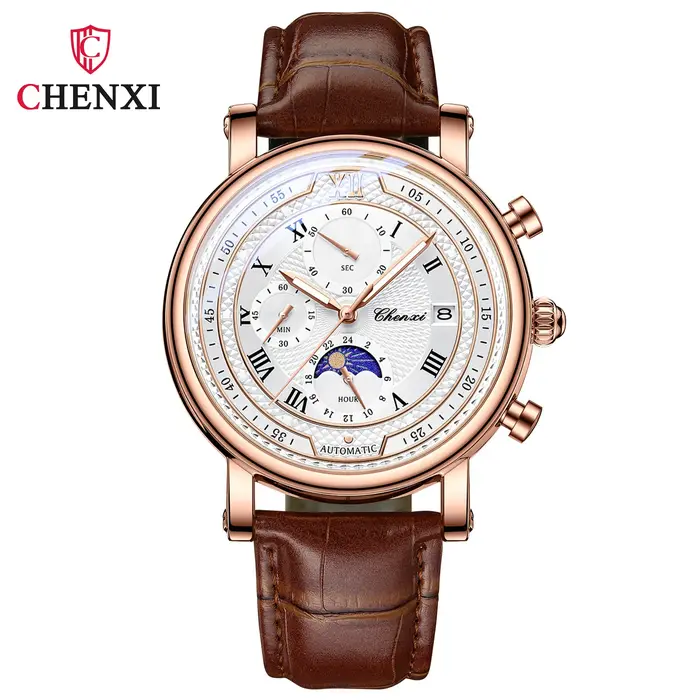 Montre en alliage Chenxi Quartz avec Chronographe, Calendrier complet, Résistance à l'Eau et Fonction Phase de la Lune pour Hommes Occasions Spéciales