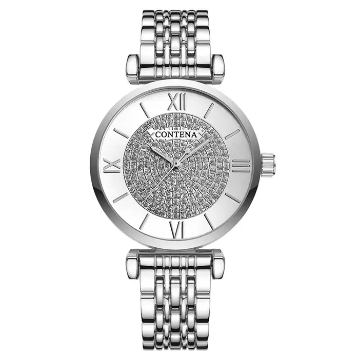 Montre en acier inoxydable avec cadran rond et affichage chiffre romain pour femmes occasions spéciales élégantes