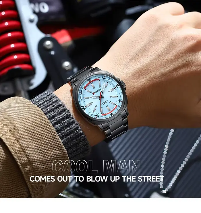 Montre Quartz Mode Hommes Affaires Bracelet Acier Inoxydable Veilleuse EAU 3 Bars Occasions Spéciales
