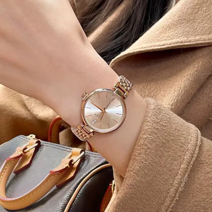 Montre en or rose pour femme – Montre-bracelet à quartz de qualité supérieure de style vintage