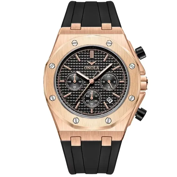 ONOLA 6807 Montre Homme Mode Sport Silicone Quartz Chronographe Calendrier Étanche Lumineuse