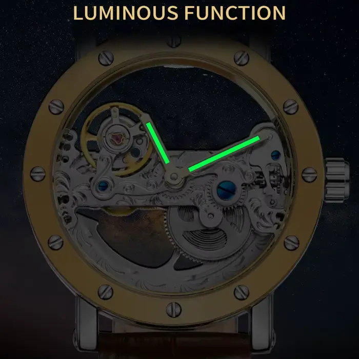 Montre automatique de luxe squelette en acier pour homme