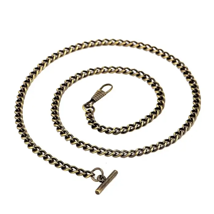 Chaîne de montre de poche en métal pour hommes, gilet, ceinture en jean, Vintage, collier en T, or, 