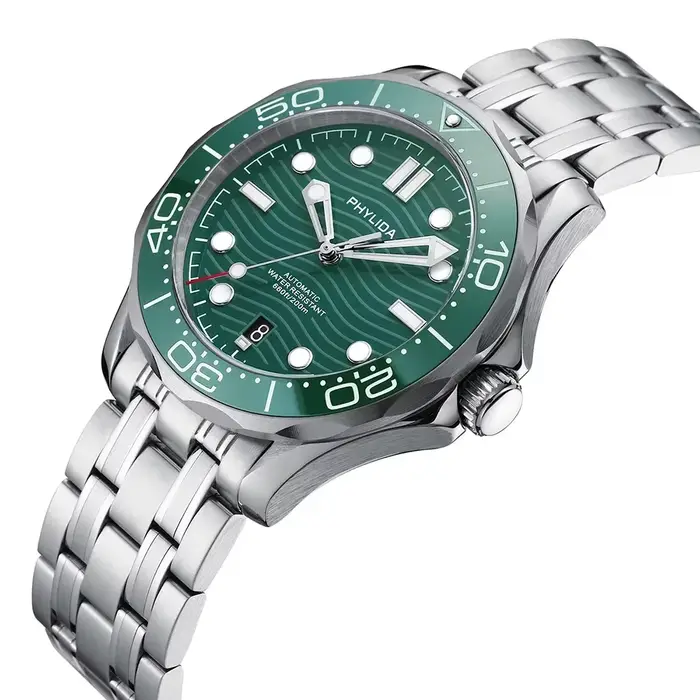 Montre PHYLIDA Acier Inoxydable 316L Cadran Vert Résistance 200m Occasions Spéciales Plongée Détente
