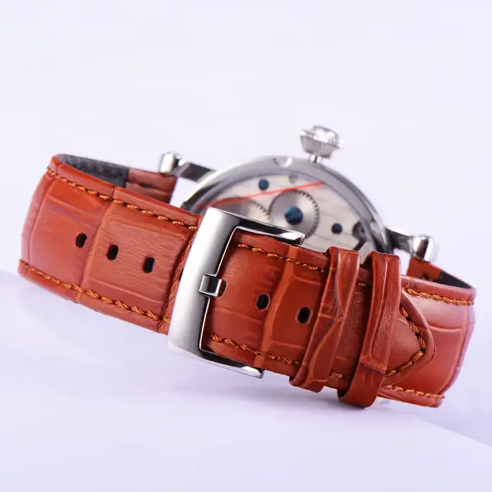 Montre-bracelet mécanique à remontage manuel pour homme, cuir confortable, résistance à l'eau, design mode et décontracté, parfait pour occasions spéciales