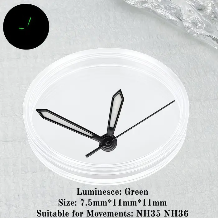 Aiguilles de montre lumineuses vertes en or rose noir pour Sandoz NH35 NH36 NH70/4R/7S