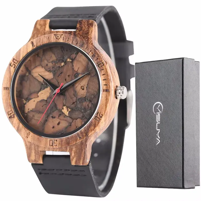 Montre en bambou et bois d'ébène pour hommes