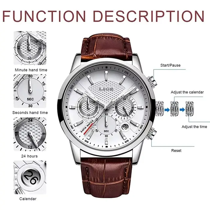 Montre à quartz en cuir étanche pour homme
