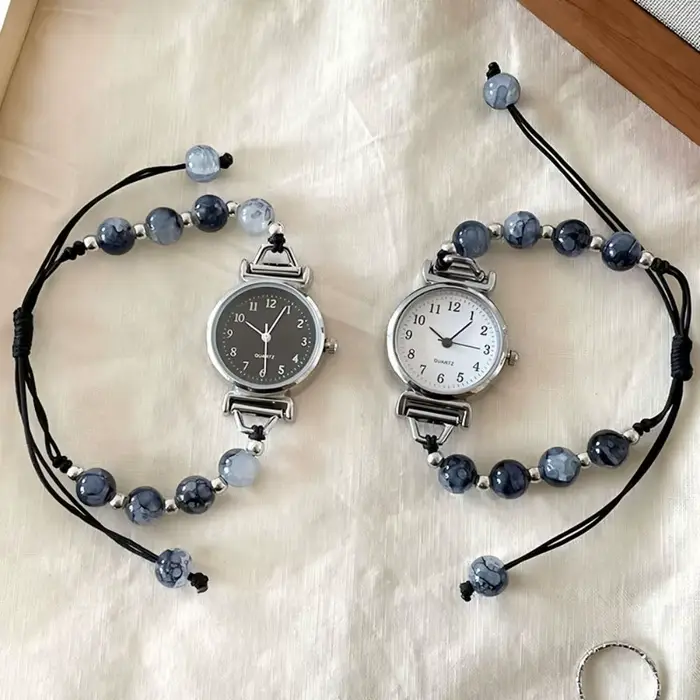 Montre-bracelet perlée élégante avec pendentif pour femmes, bracelet réglable, mouvement à quartz, style simple pour occasions spéciales