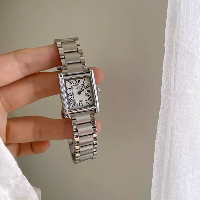 Montre en acier inoxydable pour femmes, montre de luxe pour dames, classique, carrée, Vintage, mince